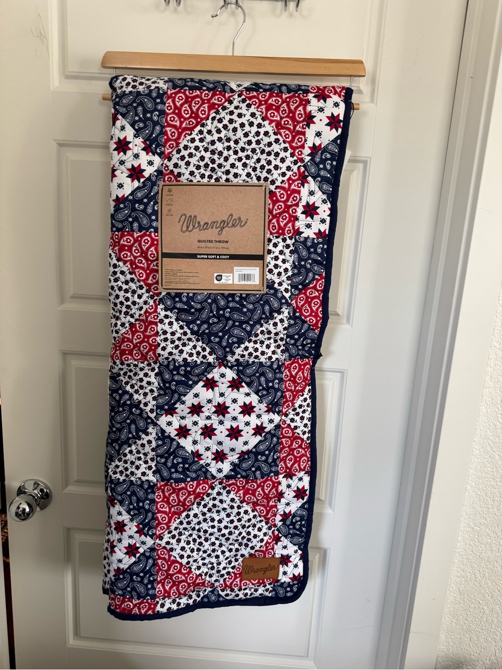 Wrangler Red White Navy Patchwork Bandana Quilted Throw